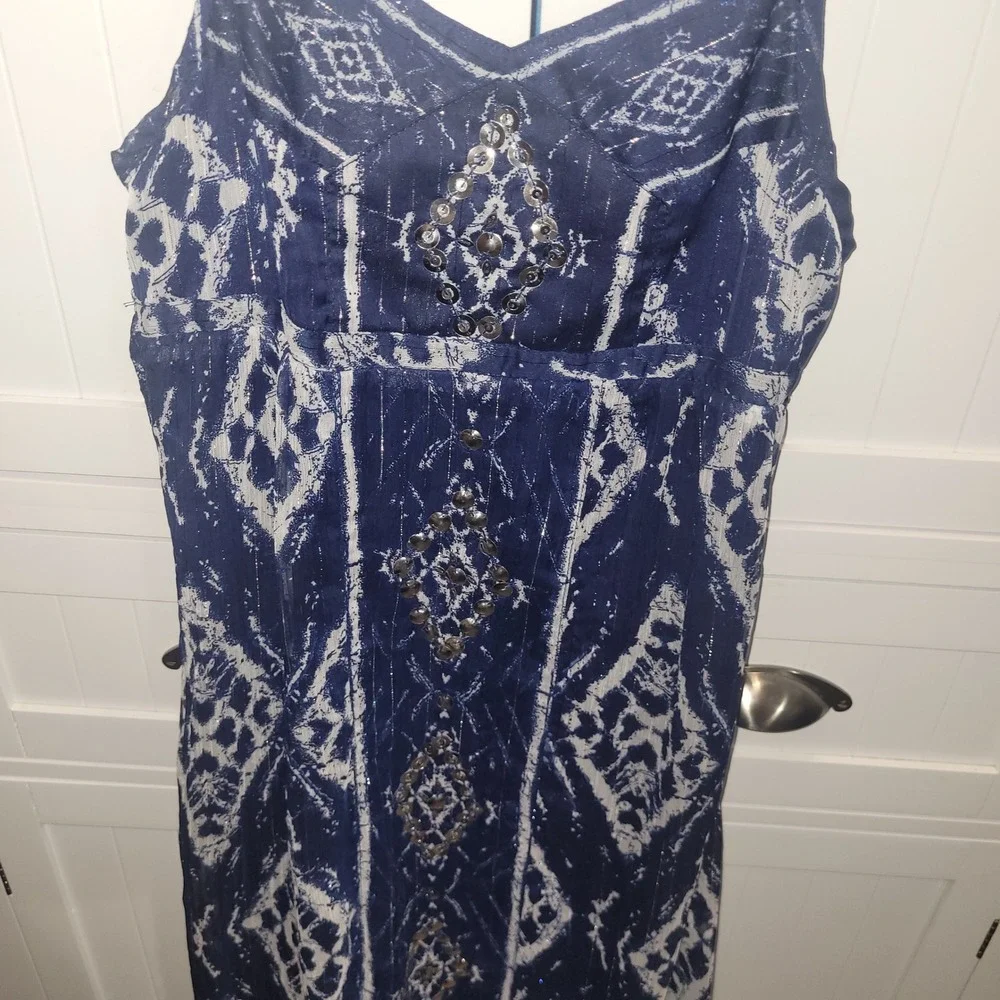 Justice Girls Navy Blue Ikat Maxi Dress Sequin Metallic Shimmer Size 12 Boho